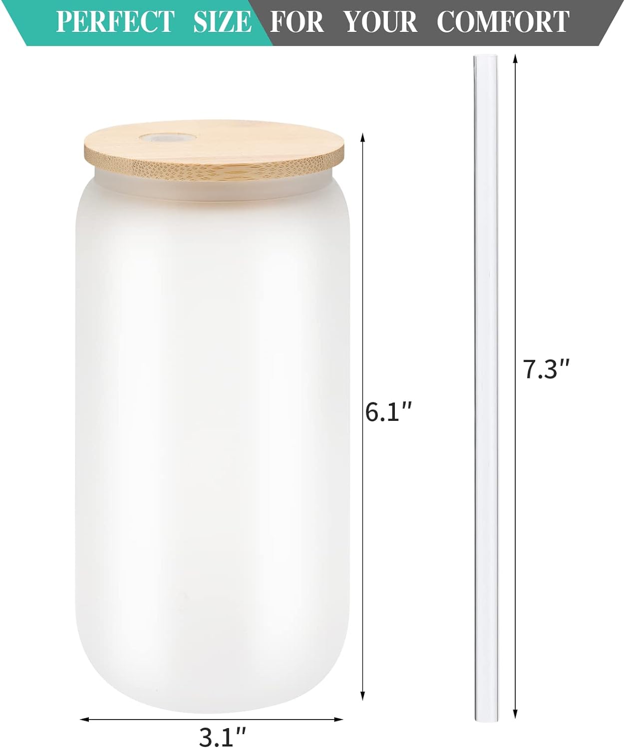 **Customizable** 16oz Frosted Glass Tumbler w/Bamboo lid and Glass Straw